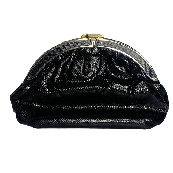 Finesse La Model Vintage Snakeskin Black Egyptian Metal Clutch Crossbody Bag - Picture 5 of 12